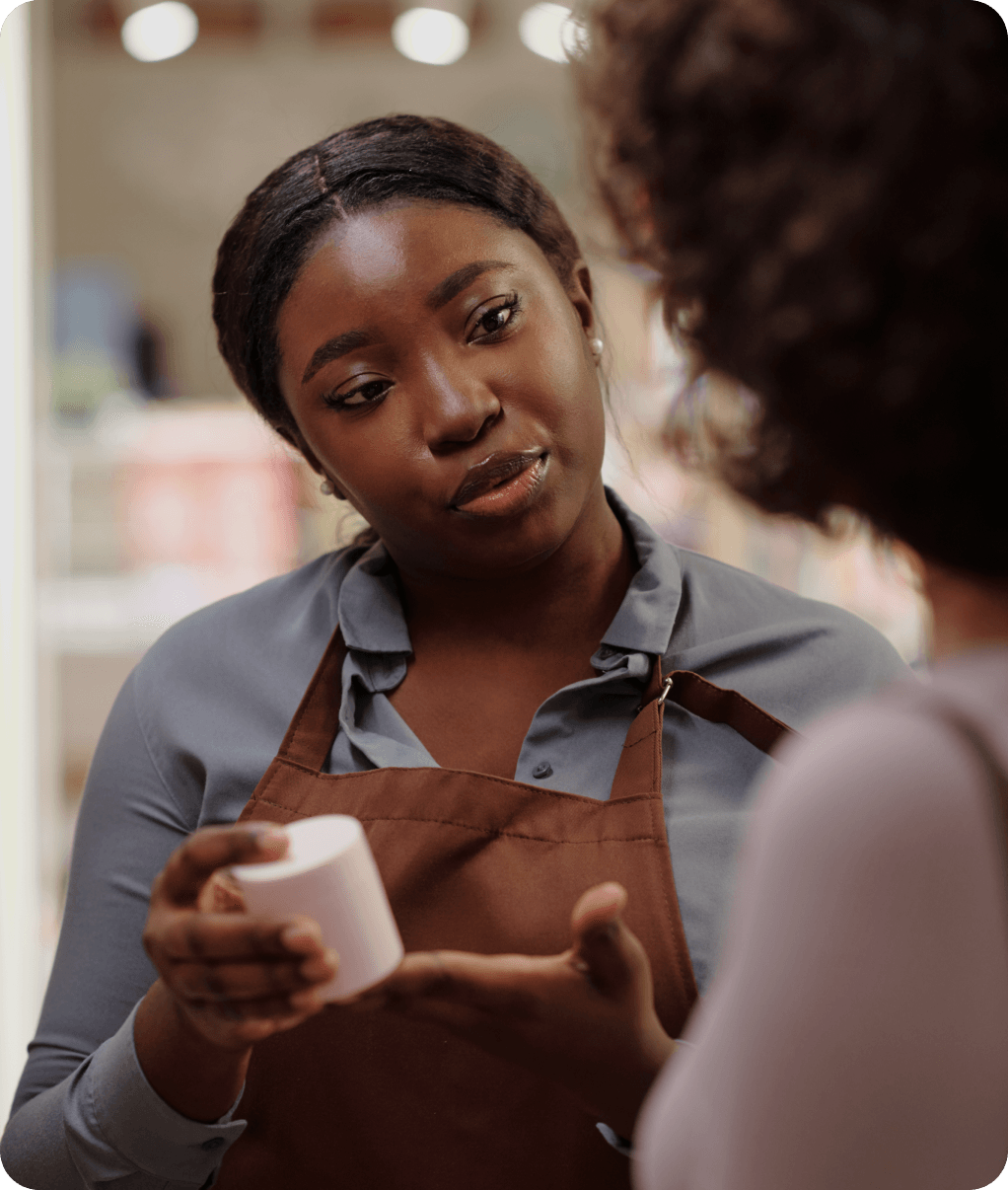 presenting new body cream to consumer