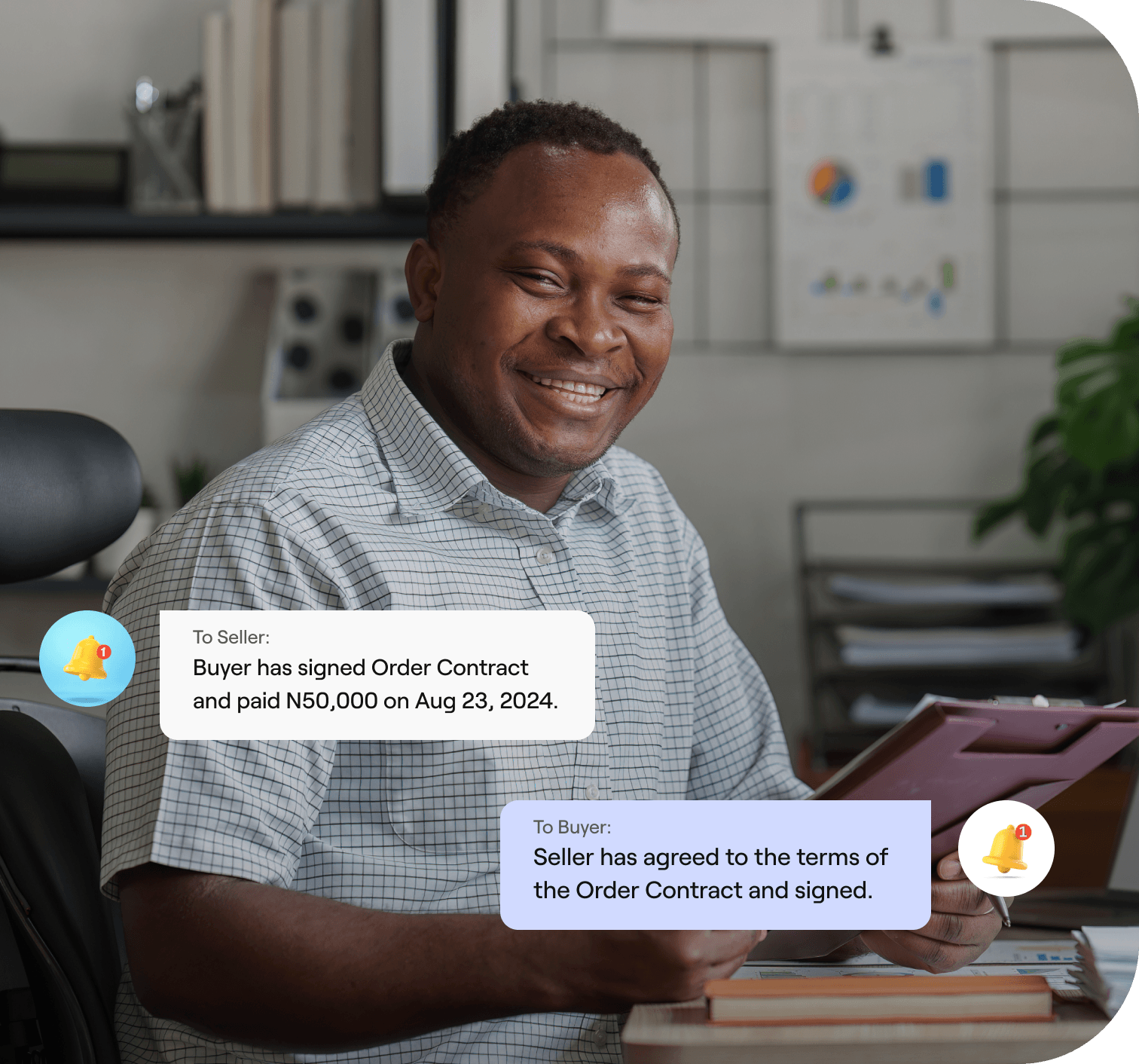 African businessman using contract pay